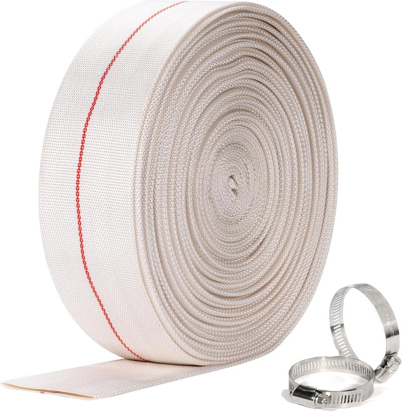 Geowaky Backwash Hose 1-1/2"ID x 65.6ft Swimming Pool Discharge Hose Heavy Duty PVC Water Hose With 2 Clamps General Purpose Lay-Flat Pump Drain Pipe for Water Transfer Applications, White - Image 1